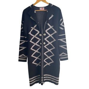 Roja Black and Grey Southwestern Print Long Knit Duster